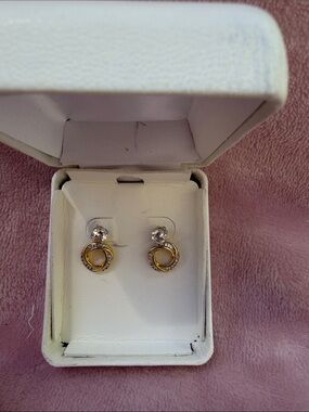 Pure Radiance Gold Tone & Sterling Silver Circle Drop to Stud Earrings - NIB